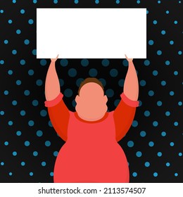 A guy with a banner and a place for your text. Pop art. Flat style. Vector illustration.