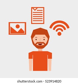 guy bearded using laptop picture wifi vector illustration eps 10