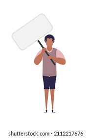 A guy with a blank poster in his hands. Protest poster. Cartoon style.