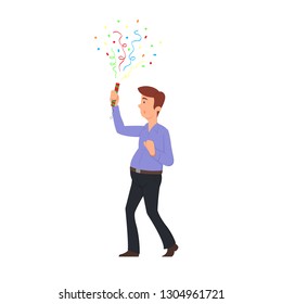 guy blows up a clapperboard. can be used as an element for a poster, invitation, banner. vector illustration