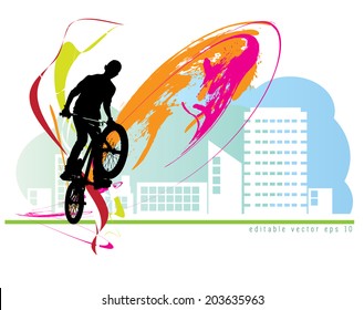 Guy with bmx. Vector