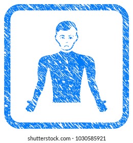 Guy Body rubber seal stamp watermark. Icon vector symbol with grunge design and unclean texture in rounded frame. Scratched blue sign on a white background.