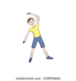 The guy, boy (man) does exercises. Vector color illustration.