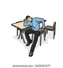 guy boy man with jacket and shoes laying relax on table and chair grey Background vector modern illustration