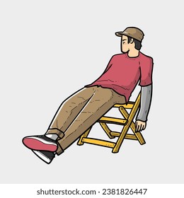 guy boy man laying relax on chair grey Background vector modern illustration
