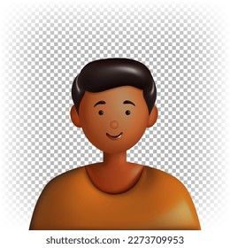 Guy, boy, man with short black hair. Hindu, European appearance. Portrait, avatar, icon, sticker. Vector 3d illustration isolated on white background.