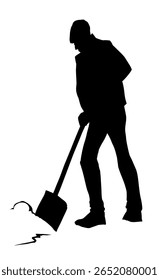 Guy boy workman stand hold up stick look cleaning town pit sky text space. Black line drawn female girl cleanup sweep way trash garbage drift logo icon sign isolate old retro doodle sketch cartoon art