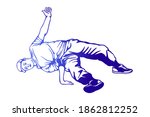 Guy breakdancer dancing hip-hop - Hand drawn - Out line