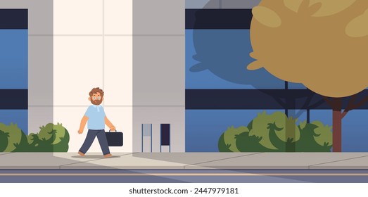 Guy with briefcase walks down the street. Building the future concept. Striving for the best vector illustration
