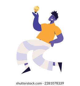 tipo con diseño de bombillas e icono de creatividad aislado