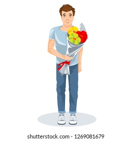 Guy with a bunch of flowers cartoon image