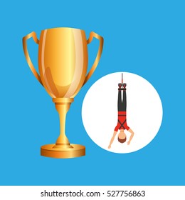 guy bungee jumper rope trophy sport design vector illustration eps 10