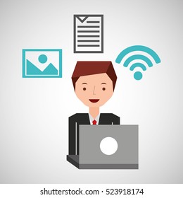 guy business using laptop wifi file vector illustration eps 10