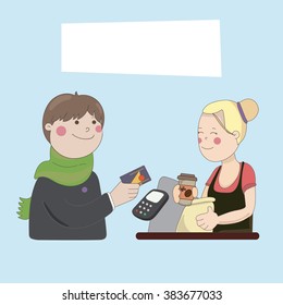The guy in the cafe buy coffee by credit card