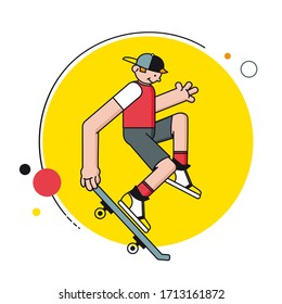 Hombre con una gorra en un patinador, Vector