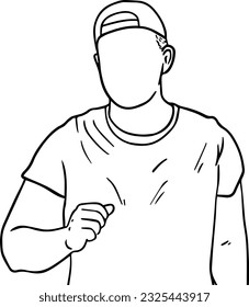 guy in cap and t-shirt doodle linear cartoon coloring book