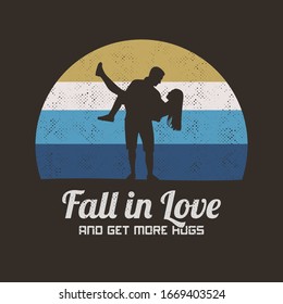 Guy carry girl. Happy lovers silhouette. Retro vector background