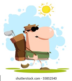 Guy Carrying A Bag Of Golf Clubs And Going Golfing