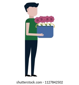 The guy carrying flowers vector illustration on white background