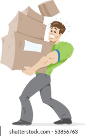 Guy carrying way too many boxes.