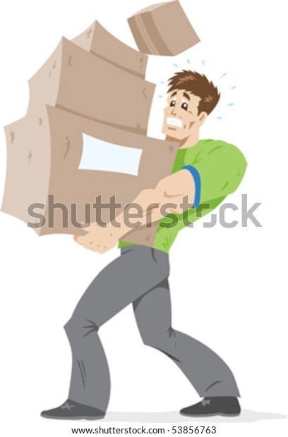 Guy Carrying Way Many Boxes Stock Vector (Royalty Free) 53856763