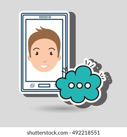 guy cartoon smartphone cloud chat