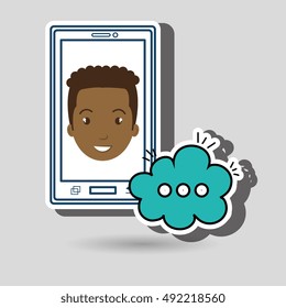 guy cartoon smartphone cloud chat