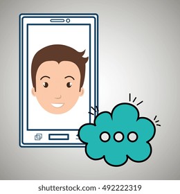 guy cartoon smartphone cloud chat