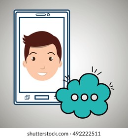 guy cartoon smartphone cloud chat