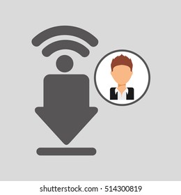 guy cartoon wifi download vector illustration eps 10