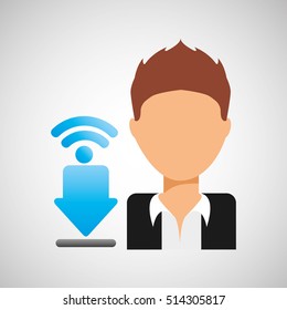 guy cartoon wifi download vector illustration eps 10