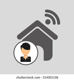 guy cartoon wifi home vector illustration eps 10