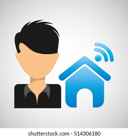 guy cartoon wifi home vector illustration eps 10