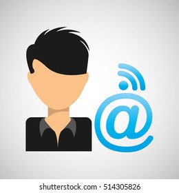 guy cartoon wifi mail vector illustration eps 10