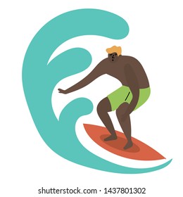 The guy caught the wave and rolls on the surfboard. Surfing in the ocean. Mass tourism. Inspire to travel. Vector editable file eps 10