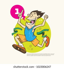 A guy celebrate the winning who said he is number one. A isolated cartoon character vector illustration.