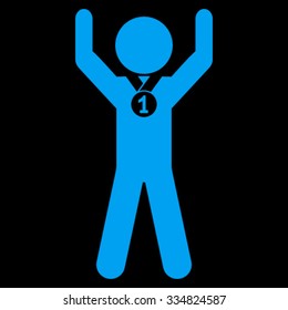 Guy Champion vector icon. Style is flat symbol, blue color, rounded angles, black background.