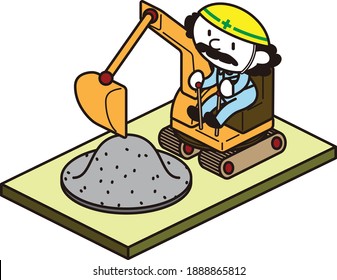 a guy  character operating an excavators: flat vector illustration