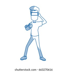 guy character wearing vr helmet standing