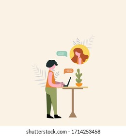 Guy chatting with a friend online vector colorful illustration in flat style