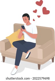 Guy chatting on phone with beloved one semi flat color vector character. Full body person on white. Online dating isolated modern cartoon style illustration for graphic design and animation