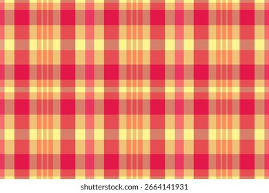 Guy verificar fundo sem costura, tecido de tartan xadrez nacional. Padrão de textura de vetor áspero têxtil na paleta de cores vermelho e laranja.