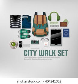 Guy city walk set flat lay