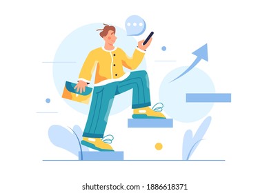 The guy is climbing on an upward graph