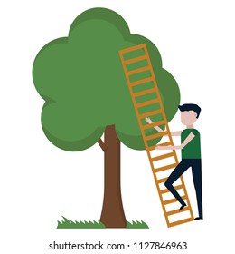 A guy climbs a tree vector illustration on white background