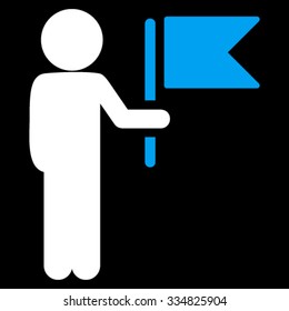 Guy Commander vector icon. Style is bicolor flat symbol, blue and white colors, rounded angles, black background.