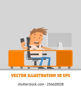 The guy at the computer. Vector illustration. Office man