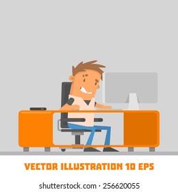 The guy at the computer. Vector illustration. Office man