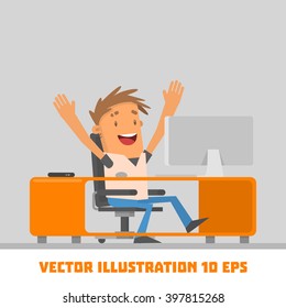 The guy at the computer. Vector illustration. Office man