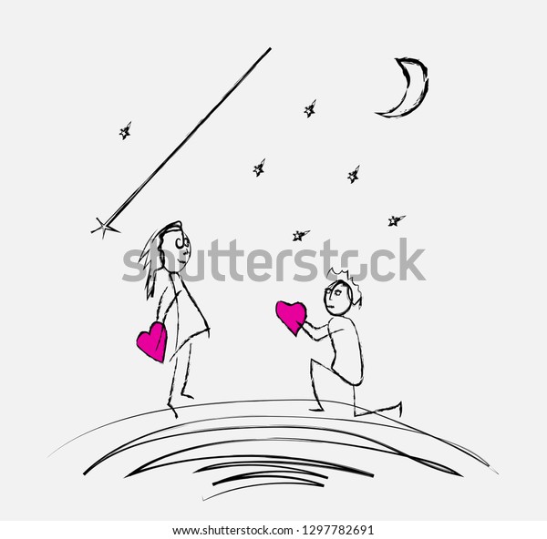 Guy Confesses Girl Love Pencil Drawing Stock Vector Royalty Free